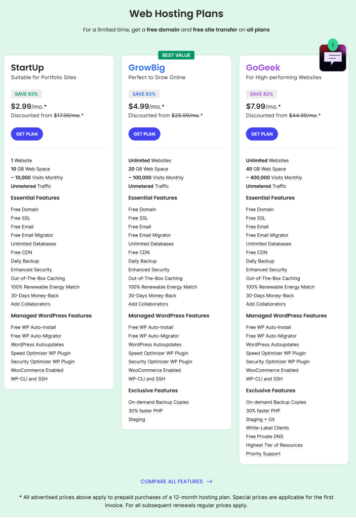 siteground pricing plans