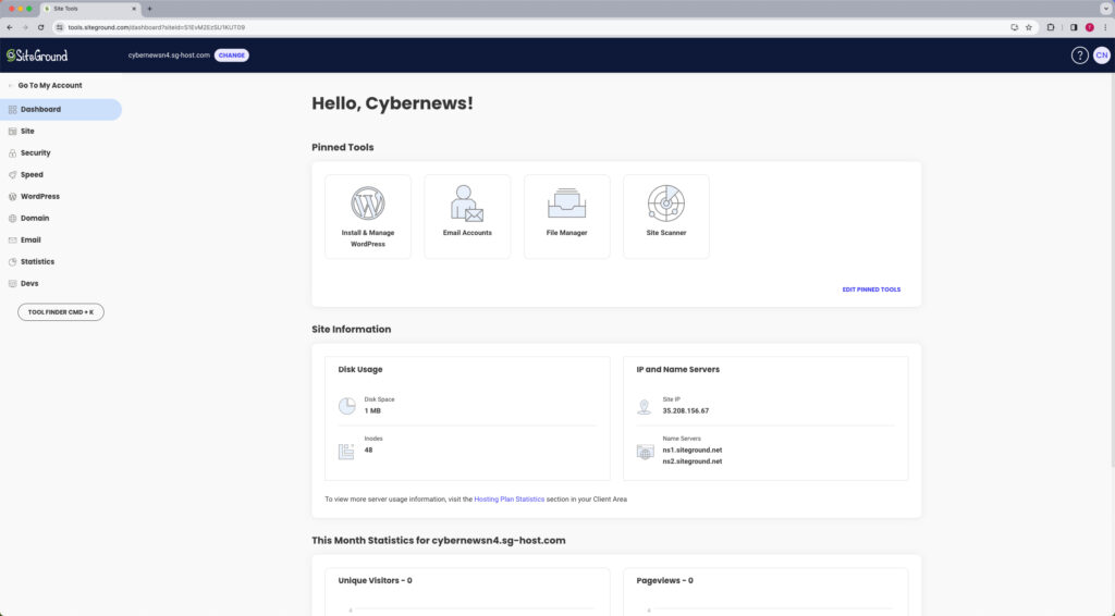 siteground: control panel